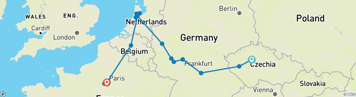 Foto van een kaart met de route van de rondreis