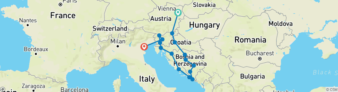 Image d'une carte montrant l'itinéraire du circuit
