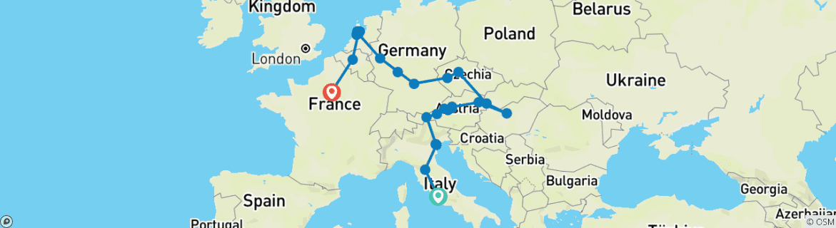 Image d'une carte montrant l'itinéraire du circuit