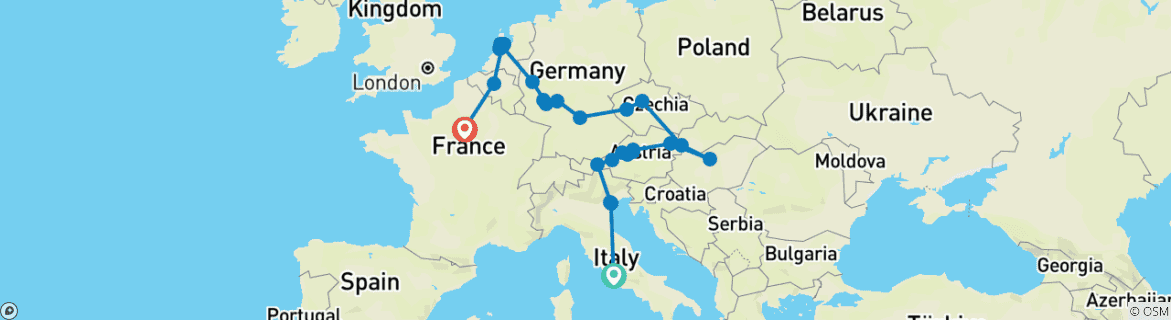 Image d'une carte montrant l'itinéraire du circuit