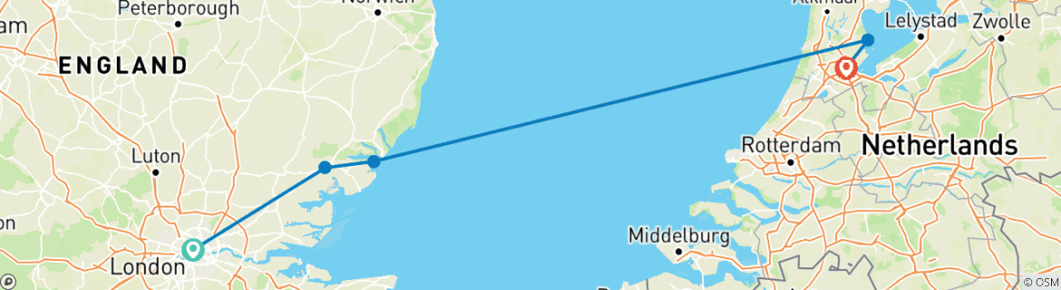 Image of a map showing the route of the tour