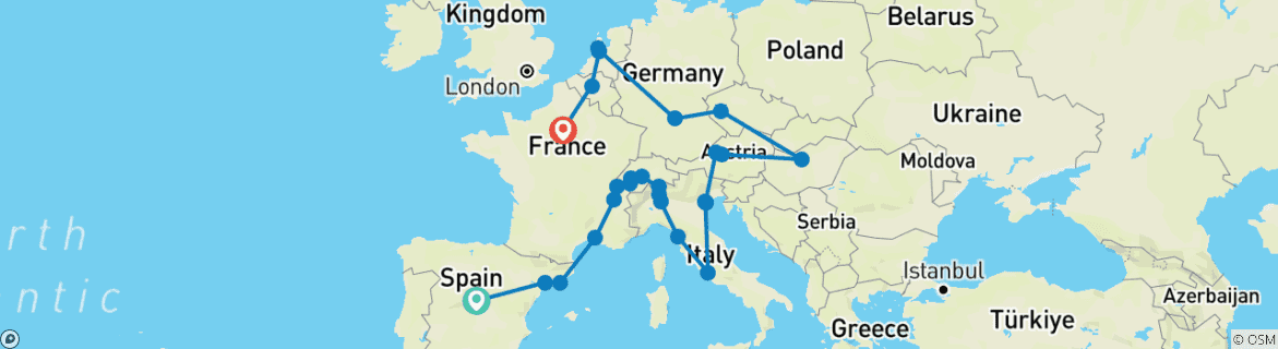 Image d'une carte montrant l'itinéraire du circuit