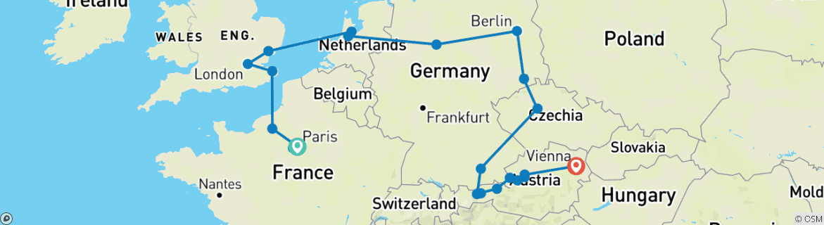 Image d'une carte montrant l'itinéraire du circuit