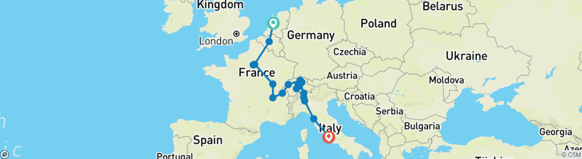 Image d'une carte montrant l'itinéraire du circuit