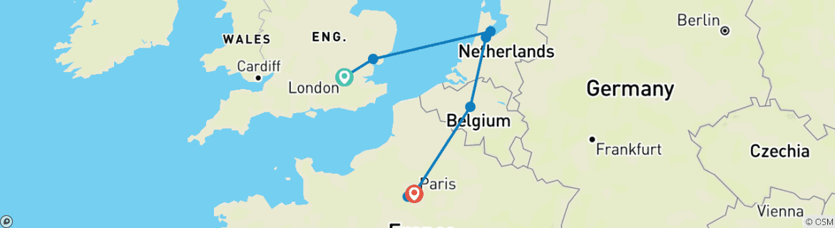 Image d'une carte montrant l'itinéraire du circuit