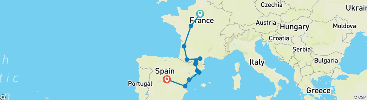Image d'une carte montrant l'itinéraire du circuit