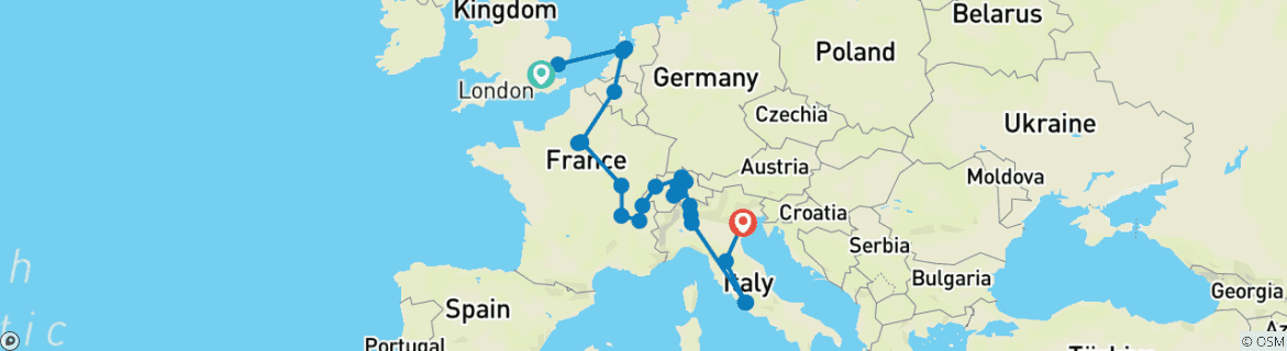 Image d'une carte montrant l'itinéraire du circuit