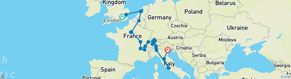 Image d'une carte montrant l'itinéraire du circuit