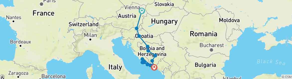 Image d'une carte montrant l'itinéraire du circuit