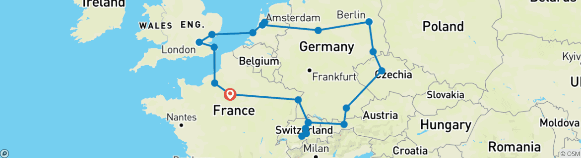 Foto van een kaart met de route van de rondreis
