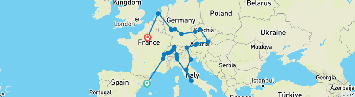 Karte mit der Reiseroute