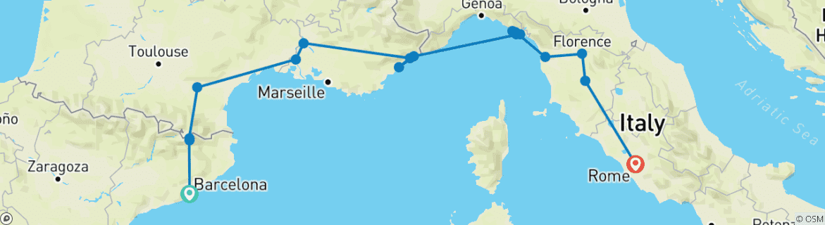 Image d'une carte montrant l'itinéraire du circuit