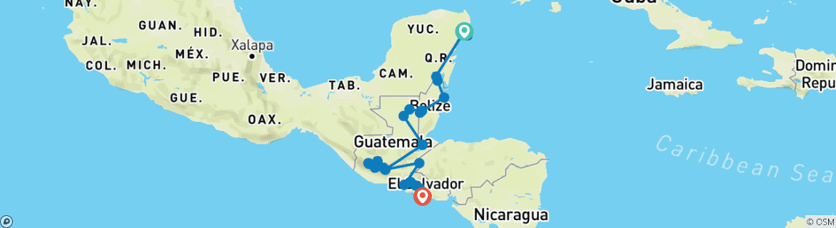 Carte du circuit La route des Mayas