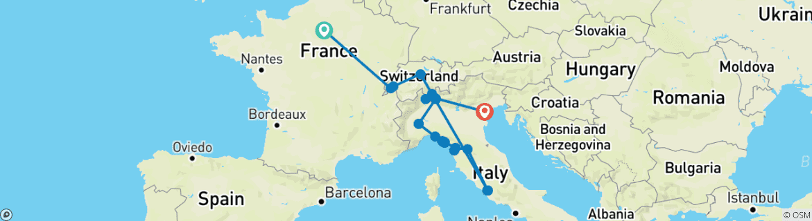 Image d'une carte montrant l'itinéraire du circuit
