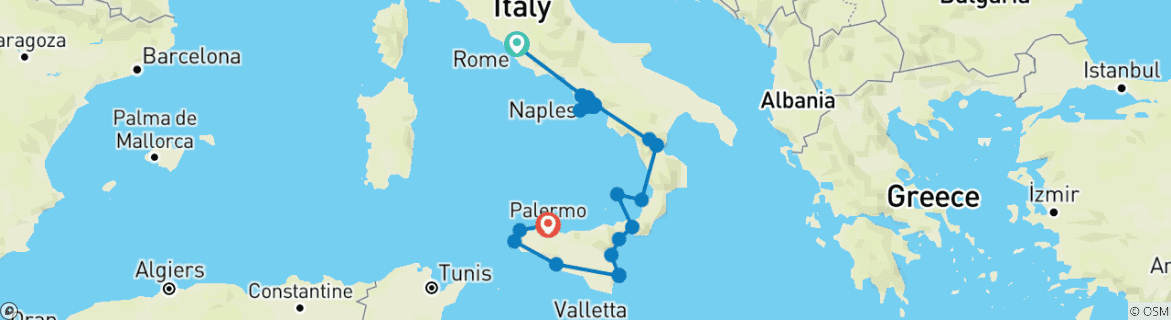 Image d'une carte montrant l'itinéraire du circuit