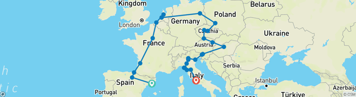 Karte mit der Reiseroute