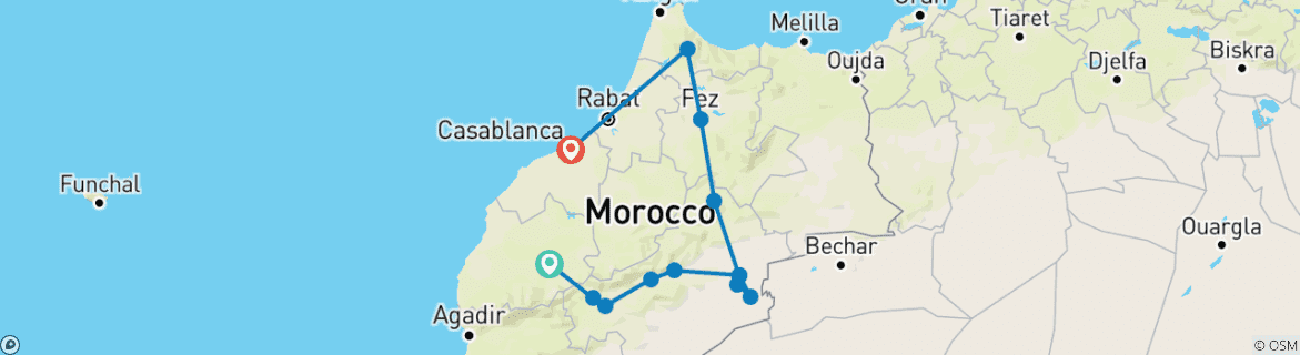 Image d'une carte montrant l'itinéraire du circuit