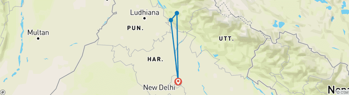 Image of a map showing the route of the tour