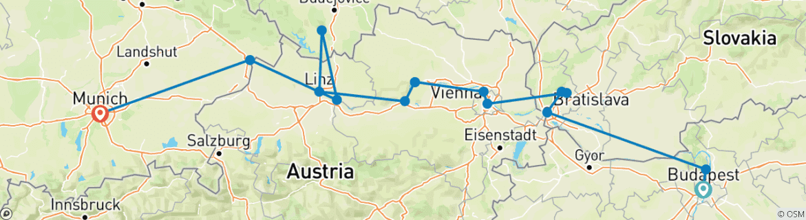 Image d'une carte montrant l'itinéraire du circuit