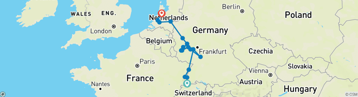 Karte mit der Reiseroute