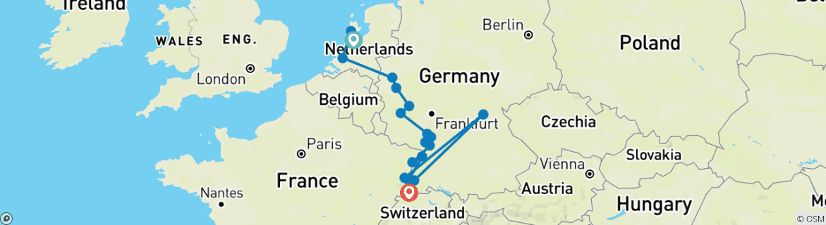 Image d'une carte montrant l'itinéraire du circuit