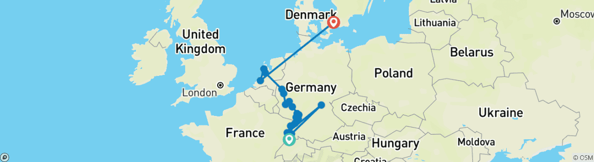 Image d'une carte montrant l'itinéraire du circuit
