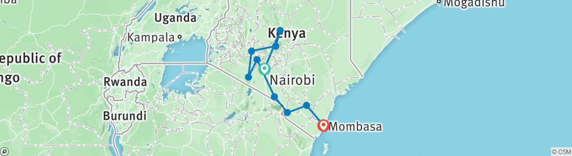 Image of a map showing the route of the tour