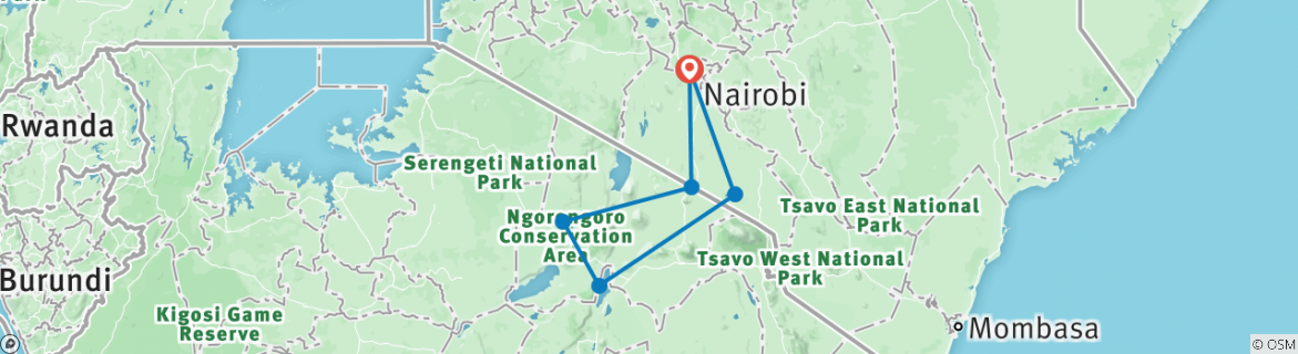 Image of a map showing the route of the tour
