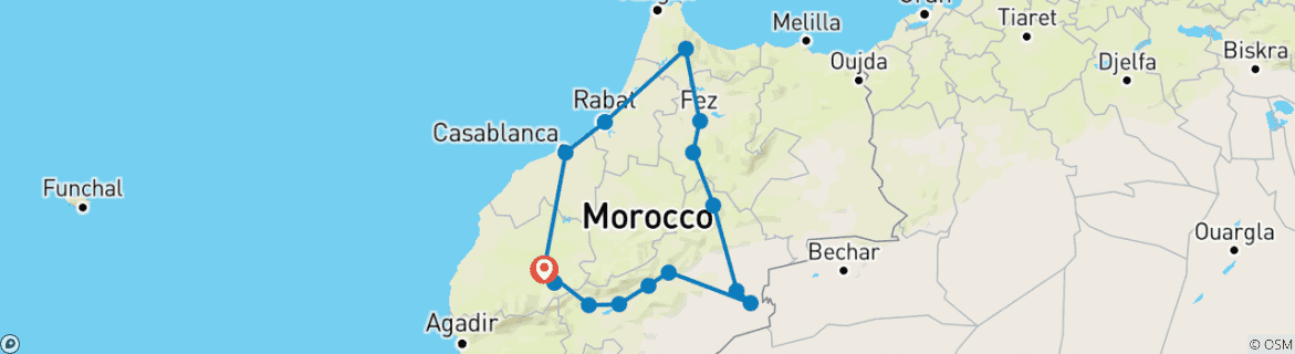 Image of a map showing the route of the tour