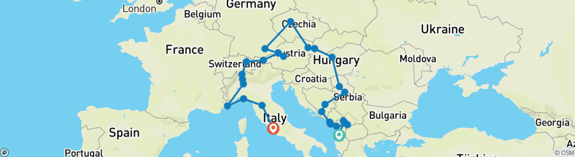Mapa de Maravillas del Mediterráneo e iconos europeos en 28 días; tour semiprivado con guía exclusivo y coche