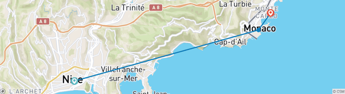 Image of a map showing the route of the tour