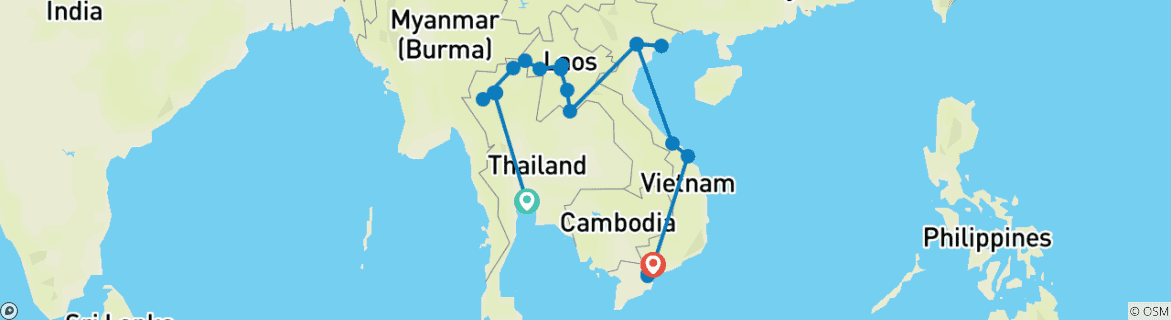 Image of a map showing the route of the tour