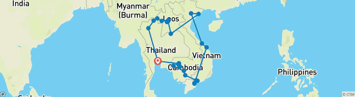 Image d'une carte montrant l'itinéraire du circuit