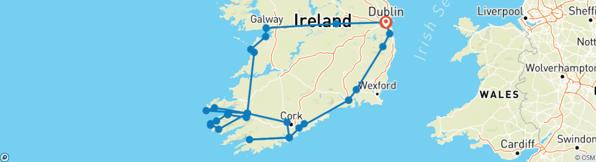 Image of a map showing the route of the tour