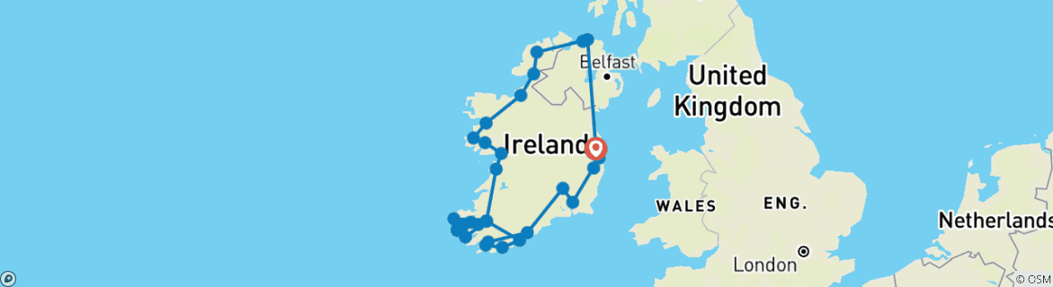 Image of a map showing the route of the tour