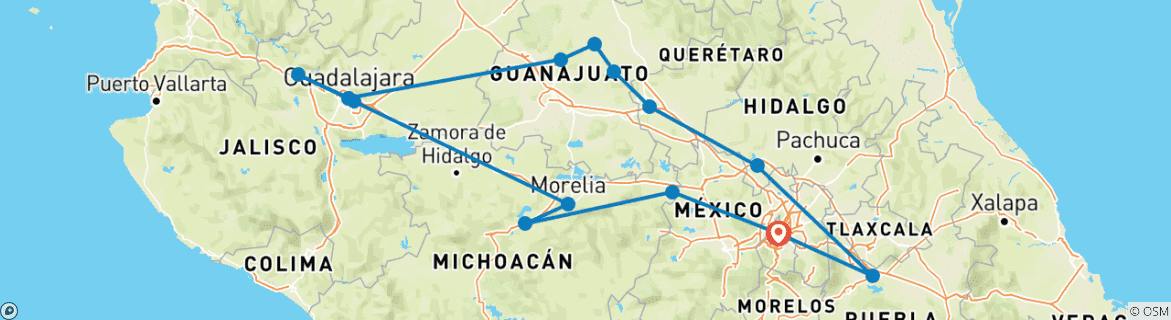 Image d'une carte montrant l'itinéraire du circuit