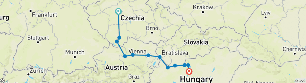 Image of a map showing the route of the tour