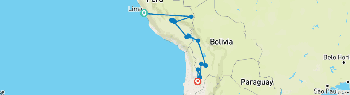 Carte du circuit Circuit Pérou et Bolivie (de Lima à San Pedro de Atacama)