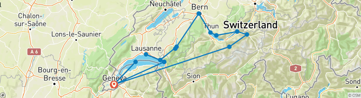 Image d'une carte montrant l'itinéraire du circuit