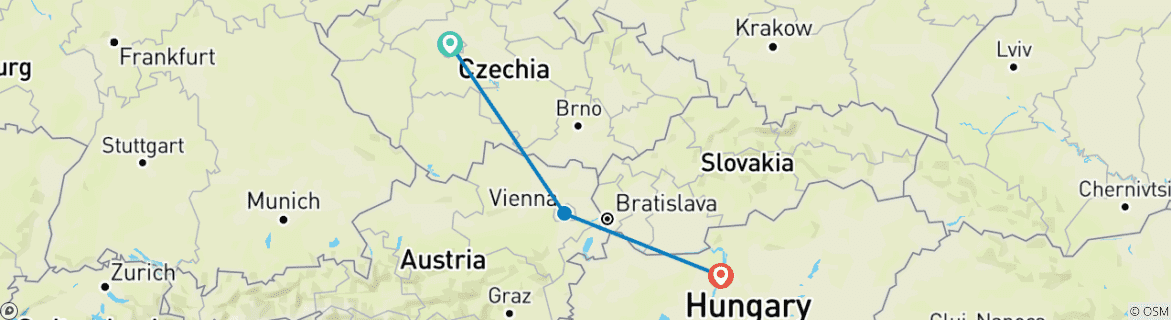 Carte du circuit Les incontournables de Prague, Vienne et Budapest