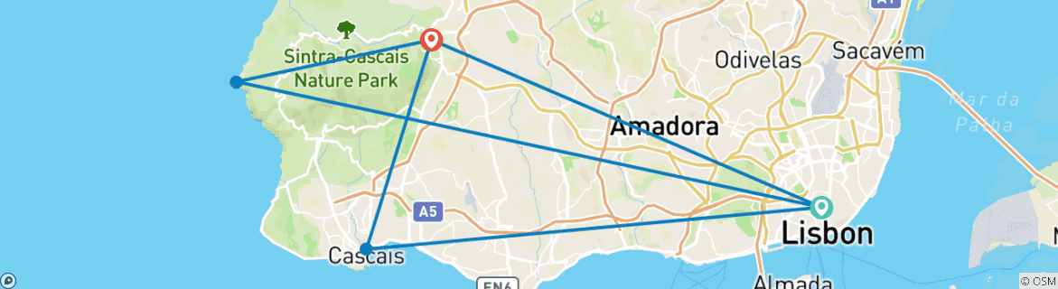 Foto van een kaart met de route van de rondreis