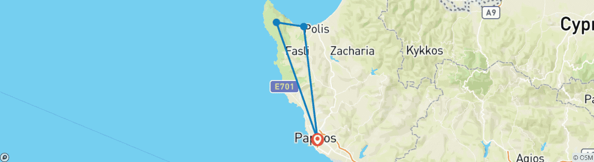 Image of a map showing the route of the tour