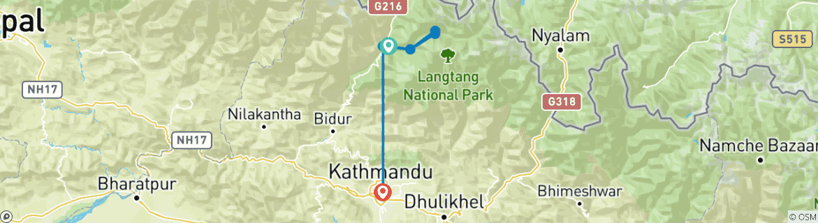 Image of a map showing the route of the tour