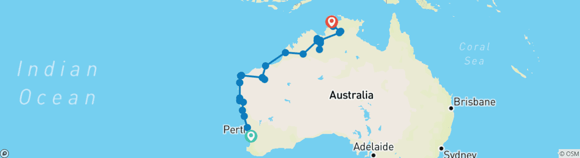 Image of a map showing the route of the tour