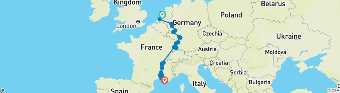Image d'une carte montrant l'itinéraire du circuit