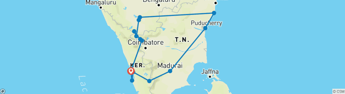 Image of a map showing the route of the tour