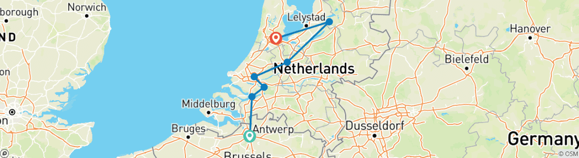 Foto van een kaart met de route van de rondreis