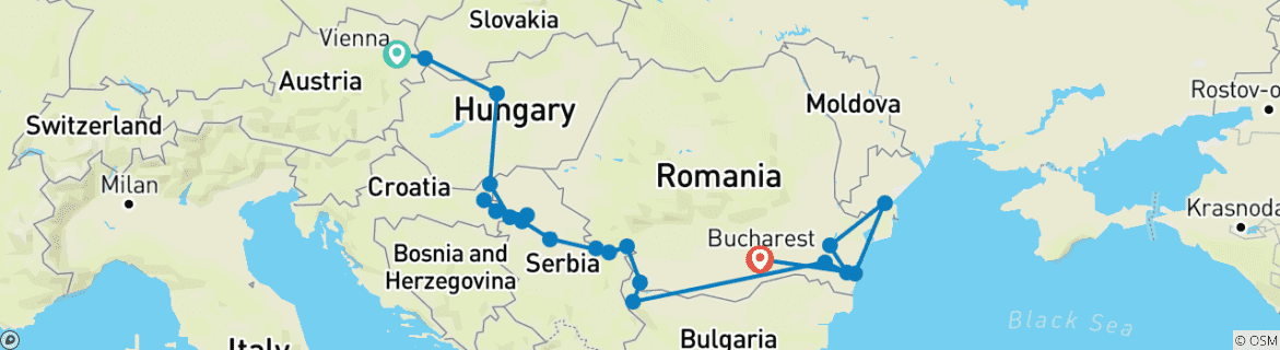 Image of a map showing the route of the tour