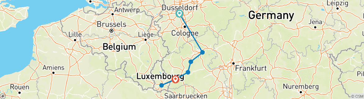 Image of a map showing the route of the tour