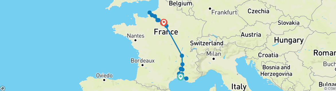 Image d'une carte montrant l'itinéraire du circuit